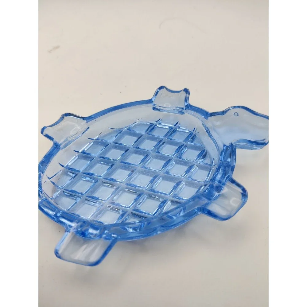 Vintage Blue Depression Glass Diamond-Cut Leaf Dish, 1930s Vintage Trinket Tray